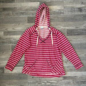 Columbia Pink Stripe Knit Long Sleeve Hooded Top Size Medium A8